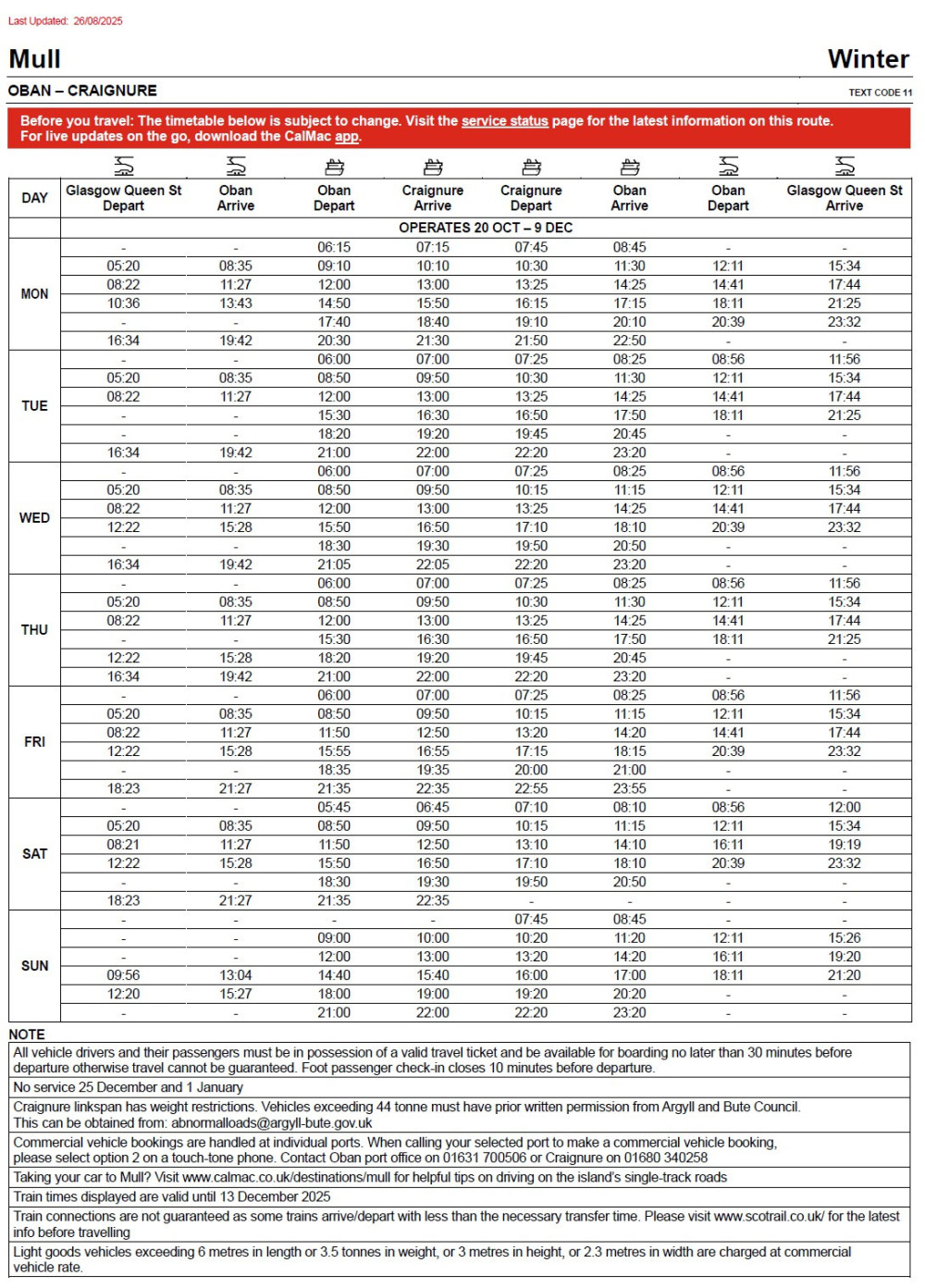 CalMac crossing times