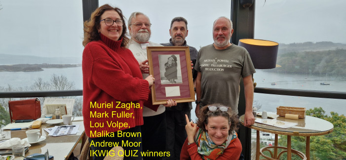 IKWIG quiz winners - Muriel Zagha, Mark Fuller, Lou Volpe, Malika Brown and Andrew Moor - get to keep the "Wendy" until the next IKWIG celebration weekend